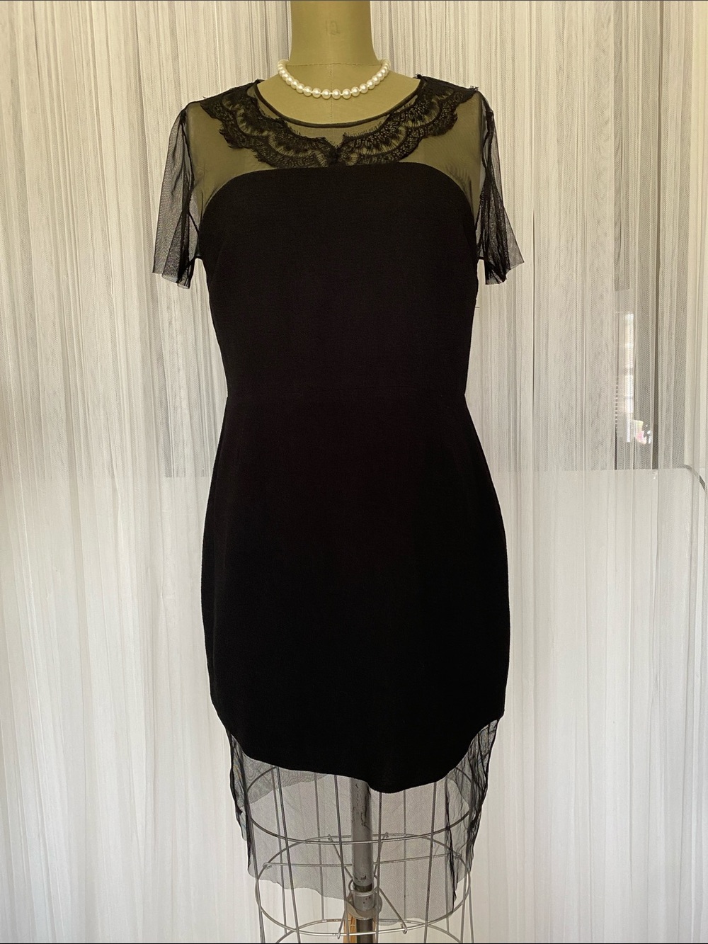 HKR Collections Elegant Black Lace Yoke Cocktail Stretchy Dress Size L